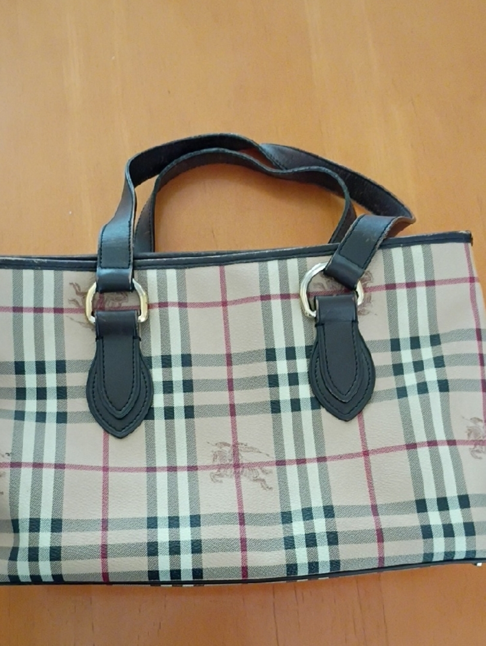 Burberry Haymarket Check Tote with Dark Brown Leather Handles - Picture 6 of 13